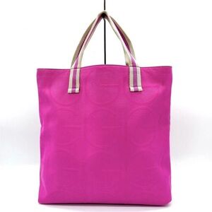 Gucci Pink Canvas Tote with Striped Handles